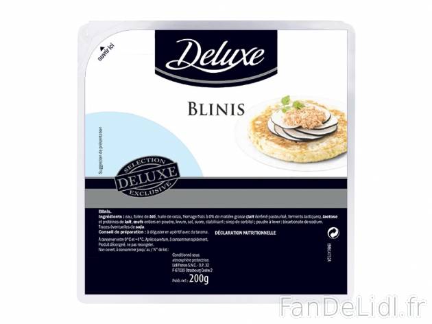 Maxi blinis , prezzo 0.89 € per 200 g, 1 kg = 4,45 € EUR.  
-      Inédit chez Lidl