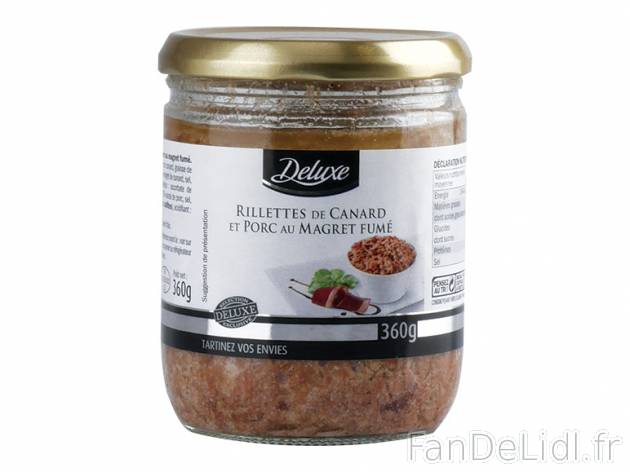 Rillettes , prezzo 2.99 € per 360 g au choix, 1 kg = 8,31 € EUR. 
- Au choix ...