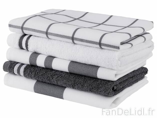 Set de torchons de cuisine , le prix 6.99 € 
- 100 % coton
- Set de 5 dont 3 ...
