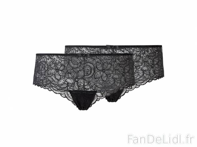 Hipsters femme , le prix 5.99 € 
- Ex. maille 82 % polyamide et 18 % élasthanne ...