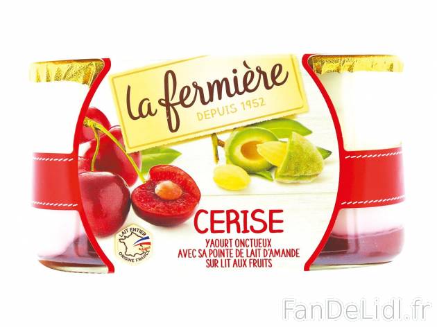 2 yaourts onctueux sur lit de cerise1 , prezzo 1.95 € per 2 x 160 g 
-  Pots en verre !
