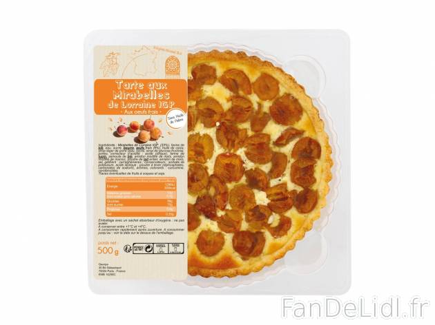 Tarte aux mirabelles de Lorraine IGP1 , prezzo 3.49 € per 500 g 
-  Inédit chez Lidl