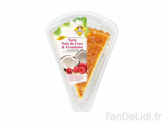 Part de tarte à la noix de coco et framboise1 , prezzo 1.09 € per 140 g 
- Inédit ...