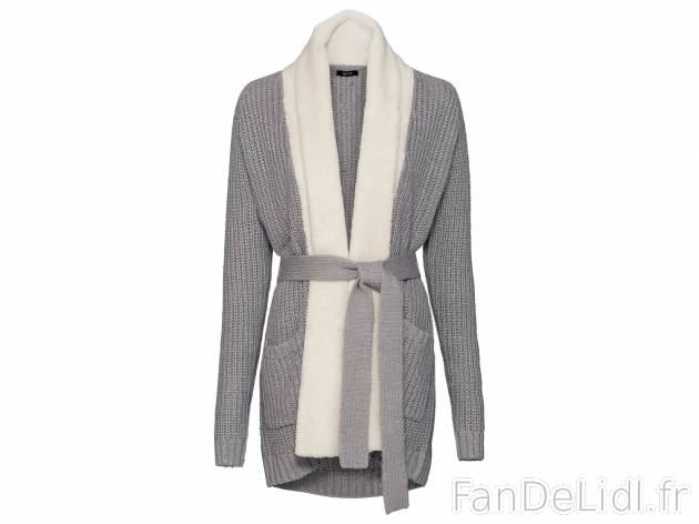 Gilet long en maille femme , le prix 11.99 € 
- Ex. 65 % polyester et 35 % acrylique ...