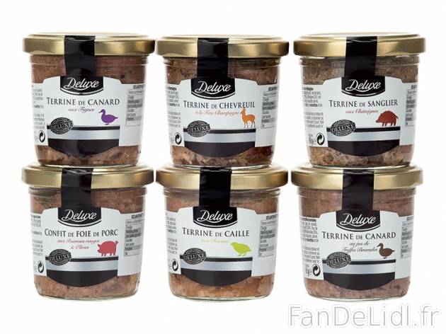Assortiment de 6 terrines , prezzo 3.99 € per 540 g, 1 kg = 7,39 € EUR. 
- ...