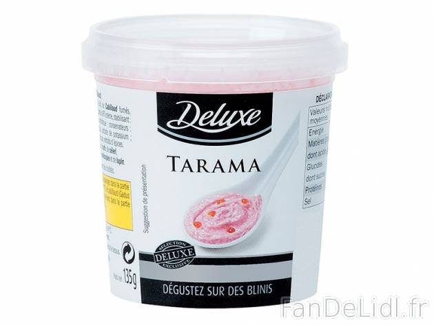 Tarama , prezzo 0.89 € per 135 g, 1 kg = 6,59 € EUR.
