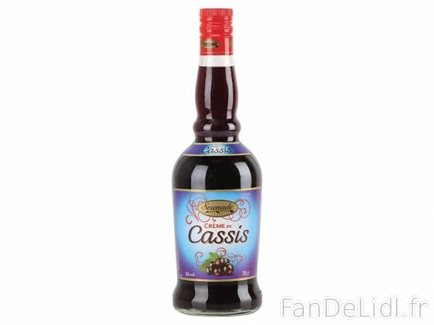 Crème de cassis , prezzo 3.59 € per 70 cl, 1 L = 5,13 € EUR.  
-      15 % Vol.