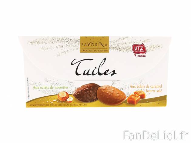 Tuiles au chocolat au lait et noir en vente , le prix 2.79 &#8364; 

Caractéristiques

- ...