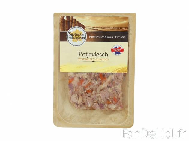 Potjevleesch terrine aux 3 viandes , le prix 1.99 € 

Caractéristiques

- ...