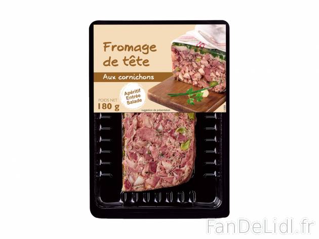 Fromage de tête aux cornichons , le prix 1.19 € 

Caractéristiques

- Transformé ...