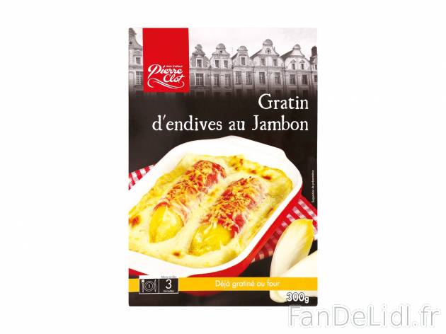 Gratin d’endives au jambon , le prix 2.39 € 

Caractéristiques

- Transformé ...
