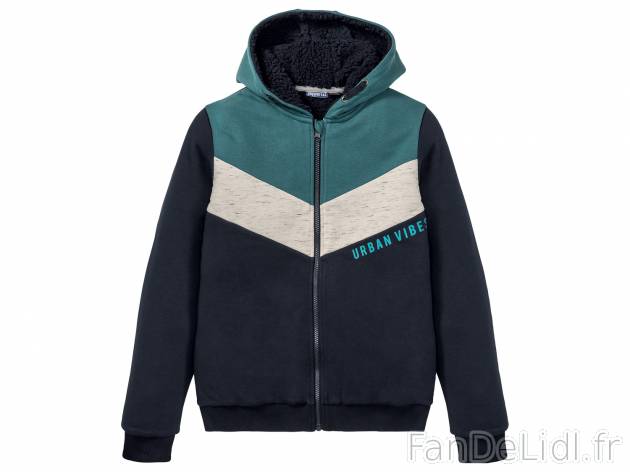 Sweat zippé garçon , le prix 9.99 € 
- Ex. dessus 80 % coton et 20 % polyester ...