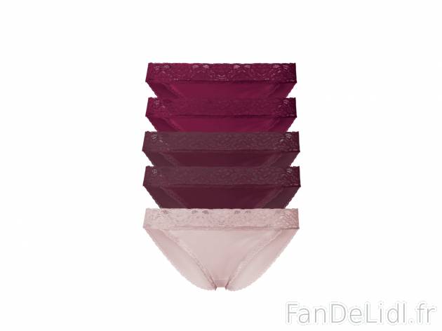 Slips , le prix 7.99 € 
- Ex. dessus 95 % coton et 5 % élasthanne et dentelle ...
