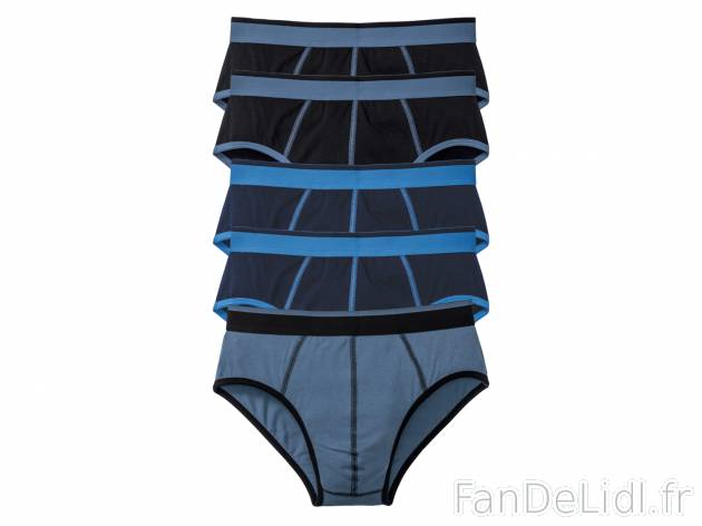 Slips , le prix 7.99 € 
- Ex. 95 % coton et 5 % élasthanne
- Lot de 5
- 
Autres ...