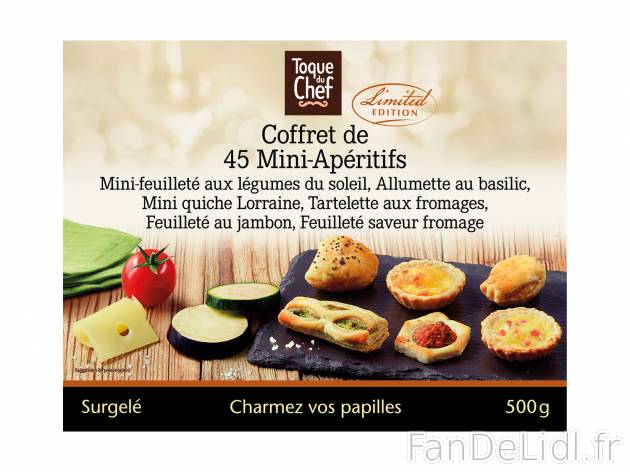 Coffret de 45 mini apéritifs en vente , le prix 3.39 € 

Caractéristiques

- ...