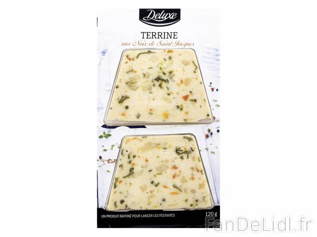 2 tranches de terrine , le prix 1.89 € 
- Au choix : saumon ou Saint-Jacques
Caractéristiques

- ...