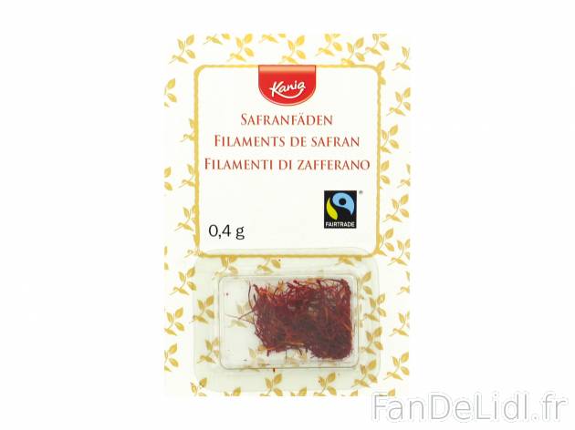 Safran , le prix 2.89 €  

Caractéristiques

- Fairtrade