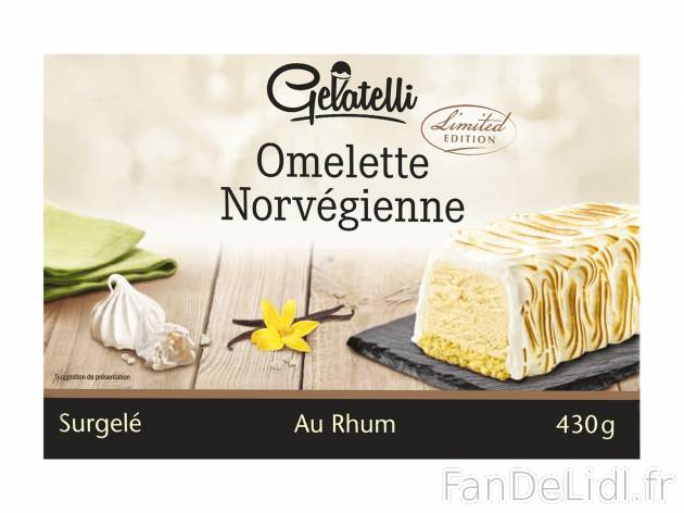 Omelette norvégienne , le prix 3.49 €  

Caractéristiques

- surgelées