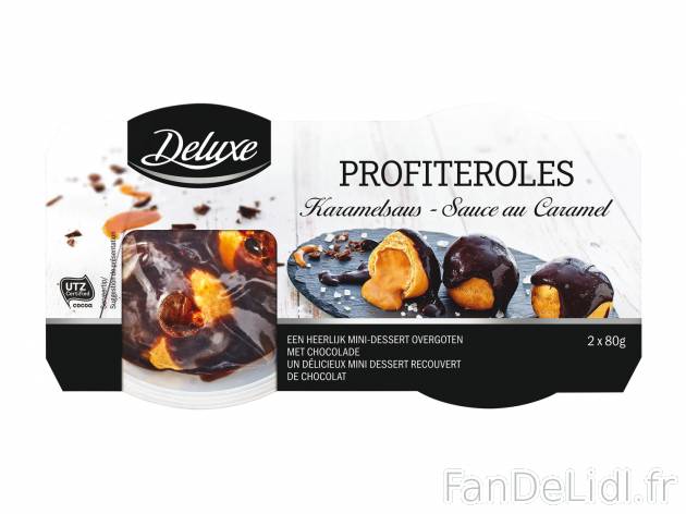Profiteroles sauce au caramel , le prix 1.29 €  

Caractéristiques

- Rayon frais