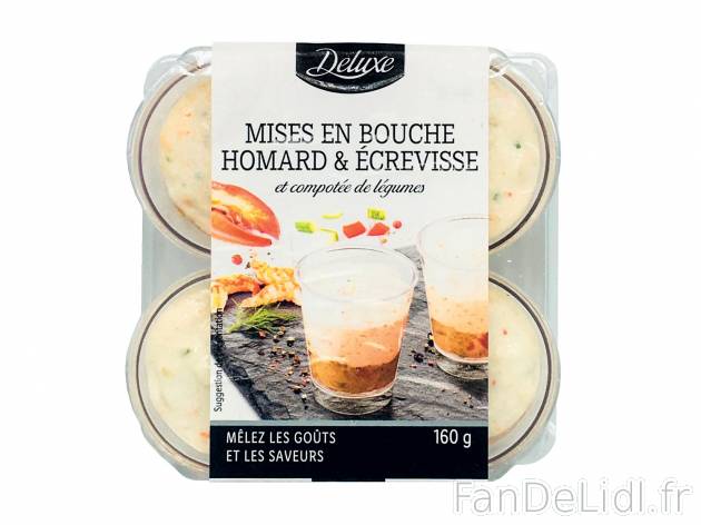 4 mises en bouche homard et écrevisses et compotée de , le prix 3.99 &#8364; ...