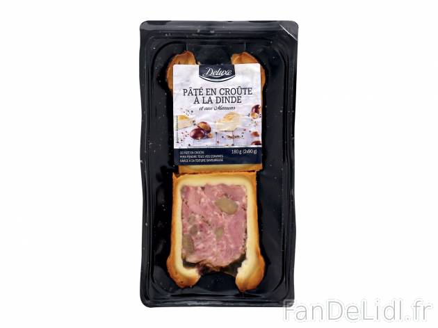 Pâté en croûte à la dinde et aux marrons , le prix 1.99 € 
- 2 tranches
Caractéristiques

- ...
