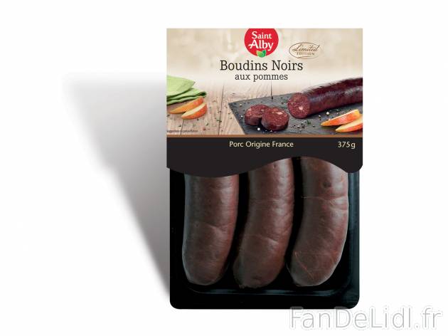 3 boudins noirs aux pommes , le prix 2.29 € 

Caractéristiques

- Transformé ...