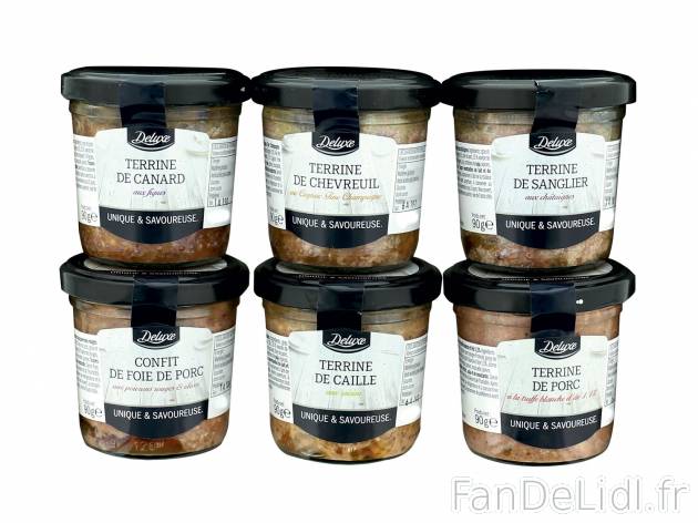 Coffret de 6 terrines et confit , le prix 3.99 &#8364; 
- Assortiment : terrine ...