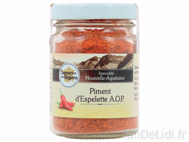 Piment d’Espelette AOP , le prix 6.12 €  

Caractéristiques

- AOP