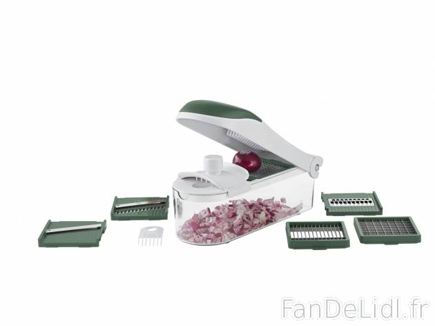 Mandoline multifonction , le prix 12.99 € 
- Pour couper des cubes, des juliennes, ...