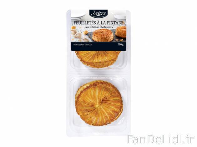 2 feuilletés , le prix 3.29 € 
- Au choix : pintade aux éclats de châtaignes ou ...