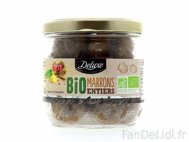 Marrons entiers Bio , le prix 3.19 € 
- En bocal
Caractéristiques

- Bio
- ...