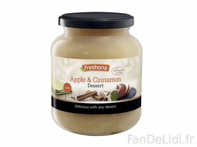 Dessert aux fruits et à la cannelle , le prix 1.19 € 
- Au choix : pomme, prune ...