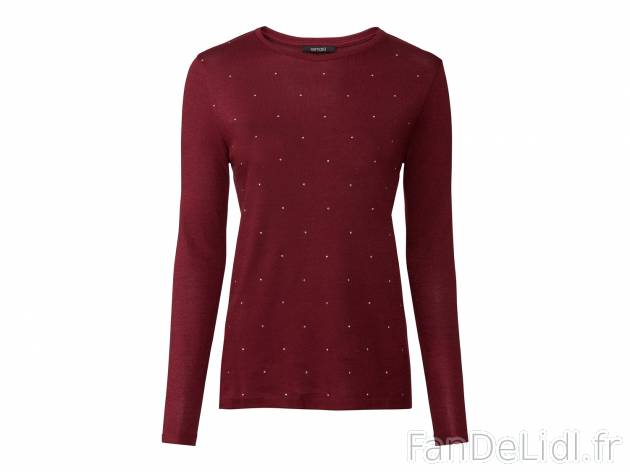Pull en maille fine Esmara , le prix 8.99 € 
- Ex. 60 % polyester, 37 % viscose ...
