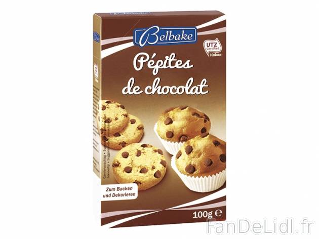 Pépites de chocolat , prezzo 0.99 € per 100 g, 1 kg = 9,90 € EUR.