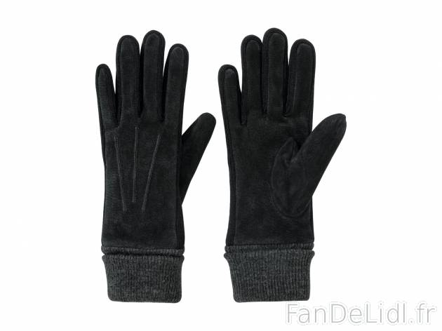 Gants en cuir , le prix 12.99 € 
- Au choix : en suède avec empiècements latéraux ...