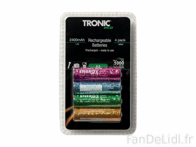 Piles rechargeables NiMH Tronic, le prix 3.99 € 
- Au choix : AA LR06 (lot de ...