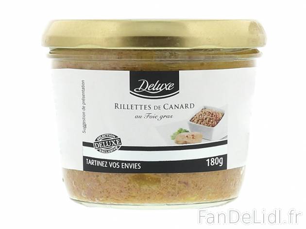 Rillettes de canard au foie gras de canard , prezzo 2.69 € per 180 g, 1 kg = 14,94 ...