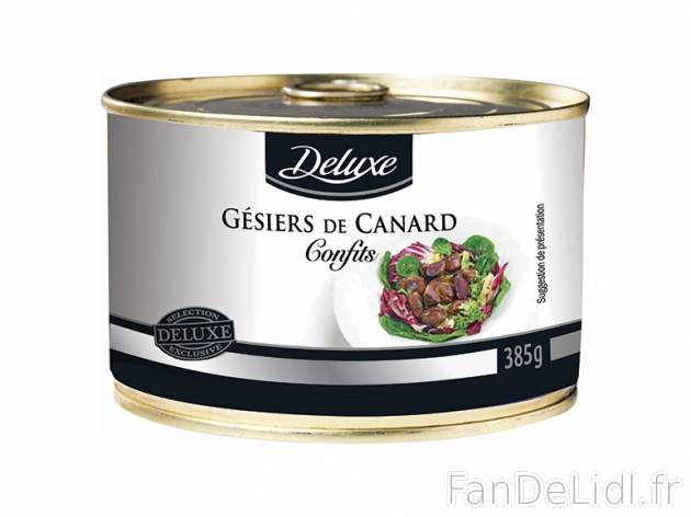 Gésiers de canard confits , prezzo 2.99 € per 385 g, 1 kg = 7,77 € EUR. 
- ...