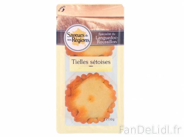 2 tielles sétoises , prezzo 1.59 € per 220 g, 1 kg = 7,23 € EUR. 
- La tielle ...