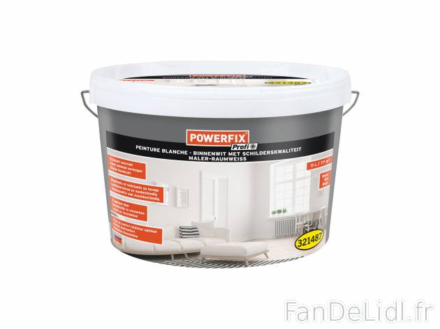 Peinture blanche , le prix 16.99 € 
- Pour l’intérieur
- Se dilue dans l’eau
- ...