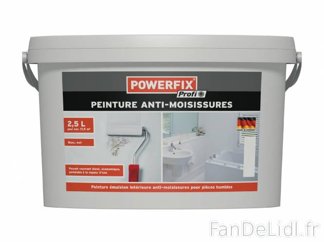 Peinture anti-moisissures , le prix 6.99 € 
- Env. 2,5 L
- Blanc, mat
- Pour ...