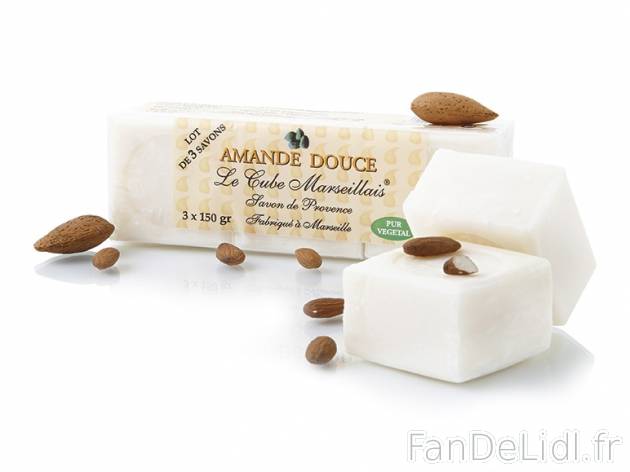 3 savons de Marseille Le Cube Marseillais , prezzo 1.99 € per 3 x 150 g, 1 kg ...