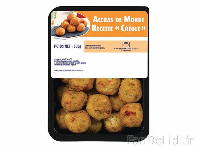 Accras de morue créole , prezzo 3.19 € per 360 g, 1 kg = 8,86 € EUR.