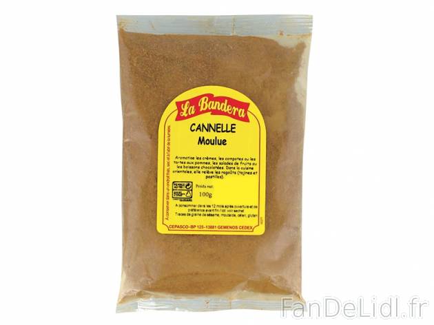 Cannelle moulue , prezzo 0.49 € per 100 g, 1 kg = 4,90 € EUR.