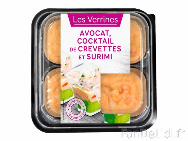 Verrines avocat, cocktail de crevettes et surimi en , le prix 3.99 € 

Caractéristiques

- ...