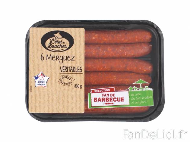 6 merguez véritables1 , prezzo 2.89 &#8364; per 330 g 
-  Boyau naturel !