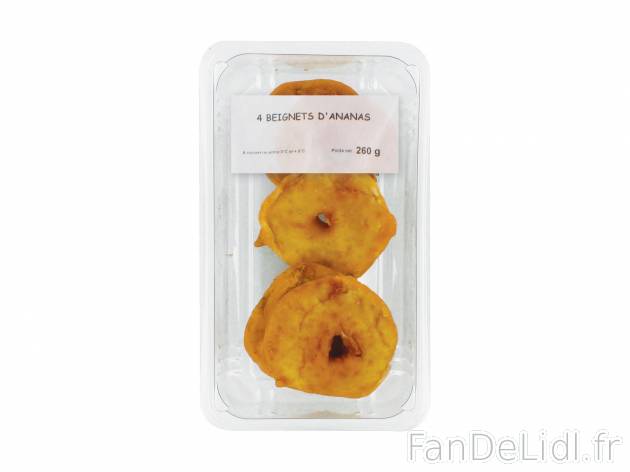 4 beignets d&apos;ananas1 , prezzo 2.29 &#8364; per 260 g 
&nbsp;&nbsp;&nbsp;&nbsp; ...