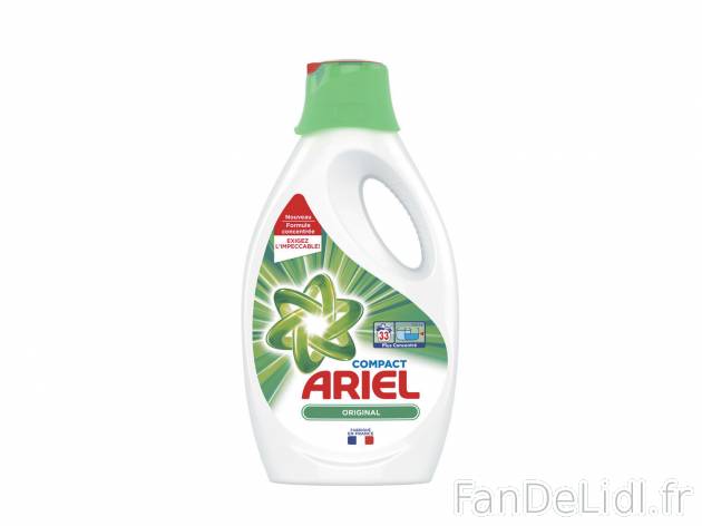 Ariel lessive liquide , le prix 4.43 €  
-  33 lavages