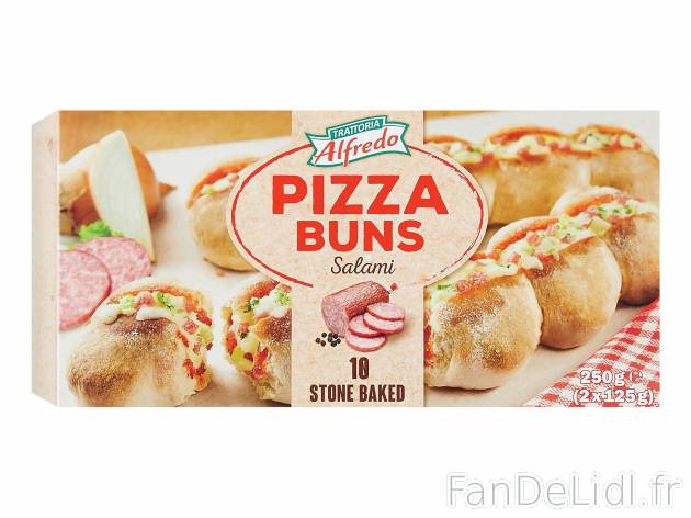Pizza Buns , le prix 1.99 € 
- Au choix: salami, poivrons ou prosciutto
Caractéristiques

- ...