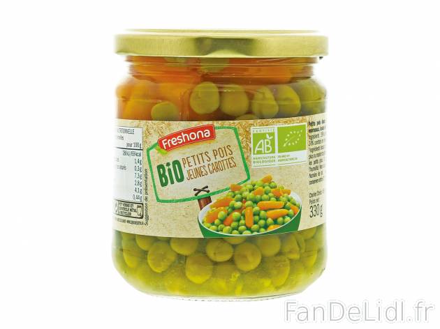 Petits pois et carottes ou Petits pois Bio , le prix 1.29 € 

Caractéristiques

- ...